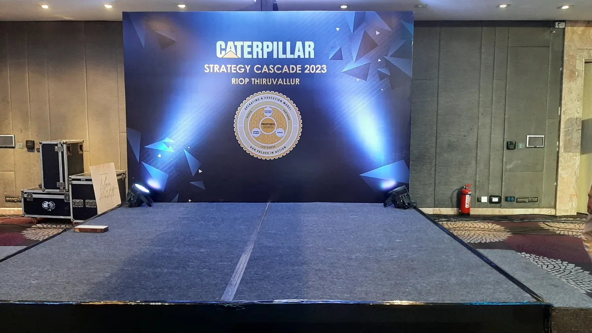Caterpillar Strategy Meet AV and lighting setup